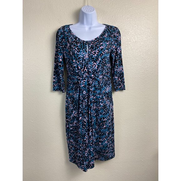 Seraphine Blue Abstract Maternity Dress Women Size 4 3/4 Sleeve Jersey Stretch - Picture 1 of 16